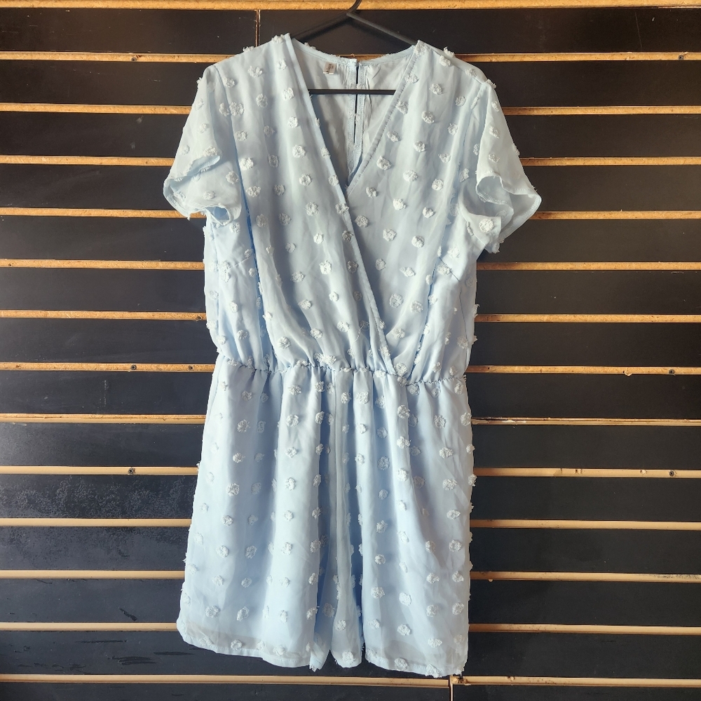 Angashion Light Blue Swiss Dot Short Sleeve Romper Jumpsuit - Size XL